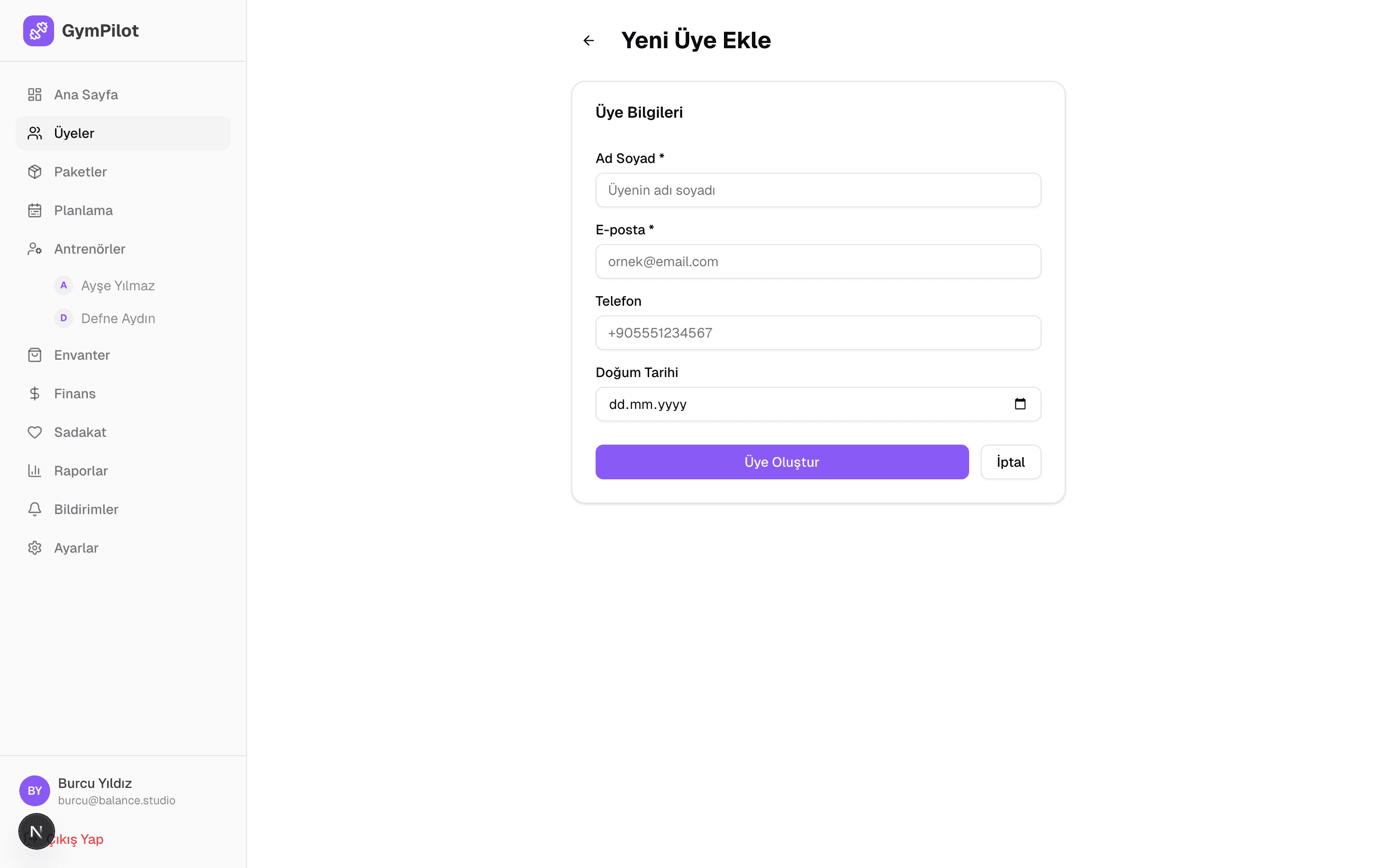 Üye detayı — aktif paket kartı + sıradaki paket (FIFO kuyrukta).