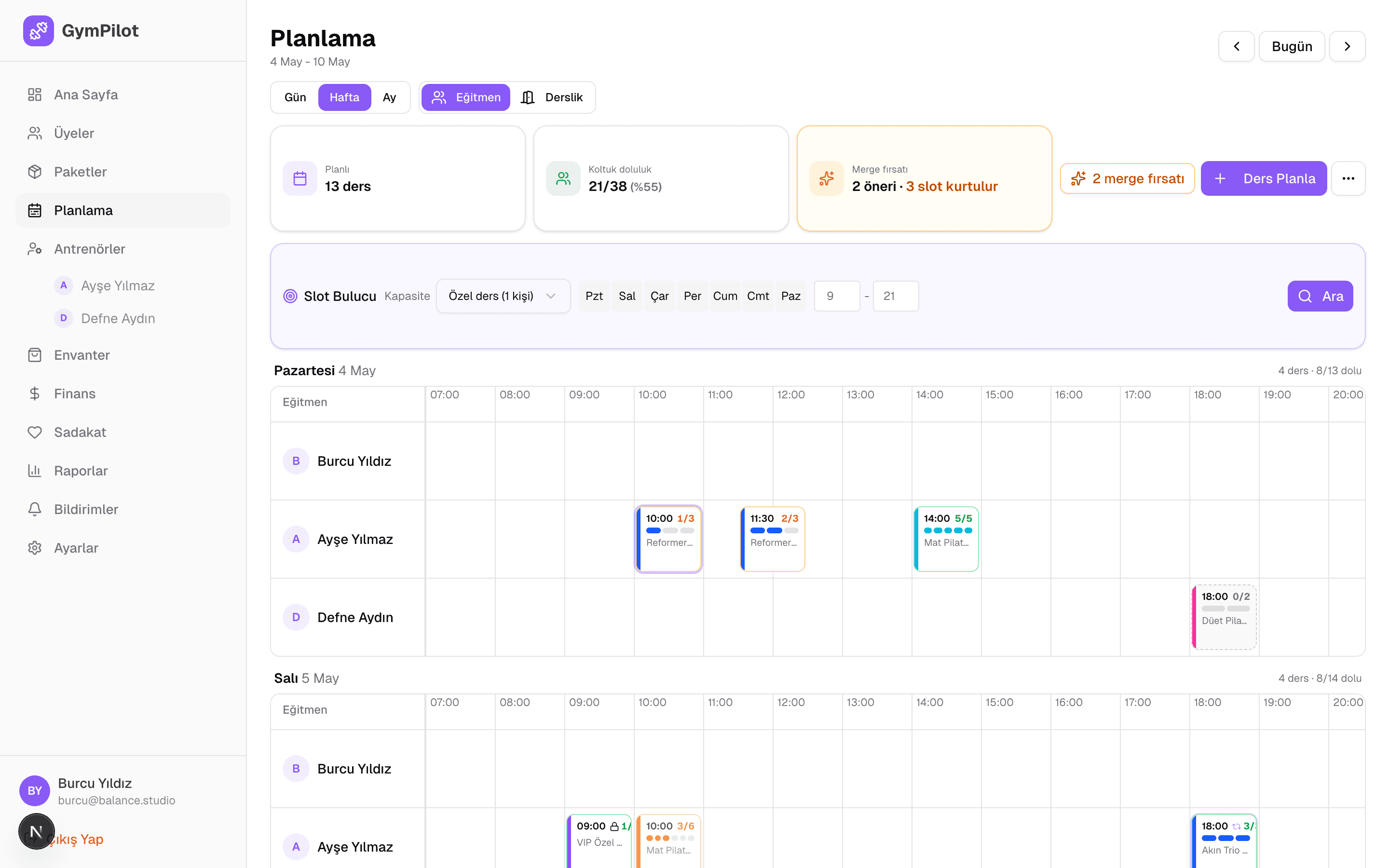 Haftalık görünüm — günlük detay vermez, hızlı görsel doluluk gösterir.